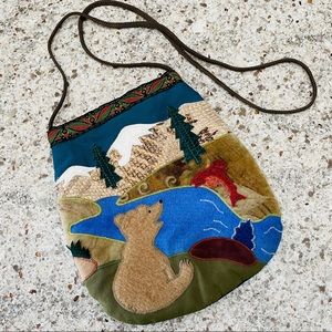 Handmade in Russia Vintage purse bag souvenir bear mountains fish Svetyolka